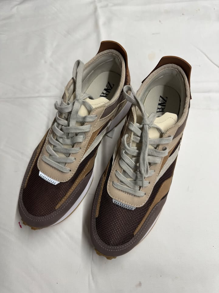 ZARA mens sneaker multi colour brown neutral EU 44/ AU& UK 10/ US 11