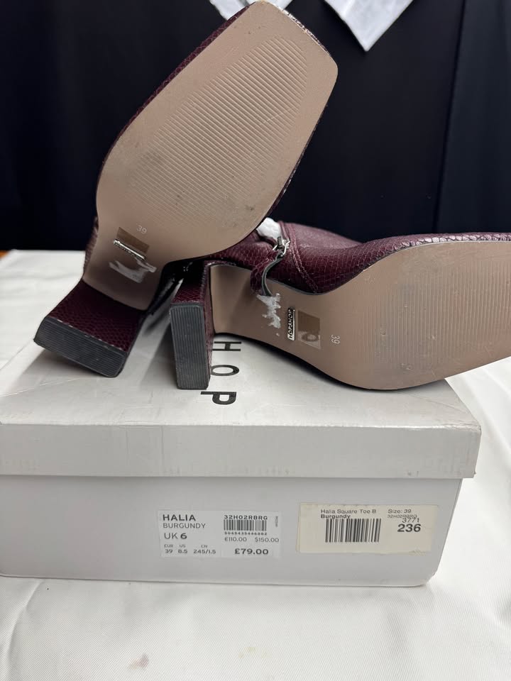 TOPSHOP Burgundy boot heels EU 39/US 8.5/ UK 6